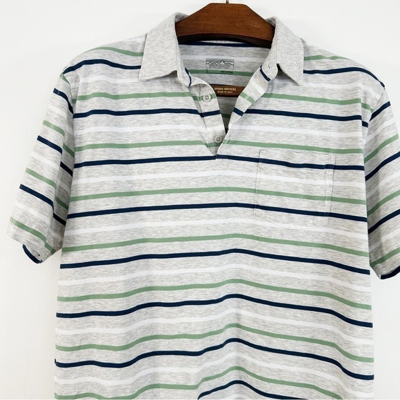Patagonia Men’s Large Organic Cotton Gray Striped Squeaky Clean Polo Shirt - Picture 3 of 9